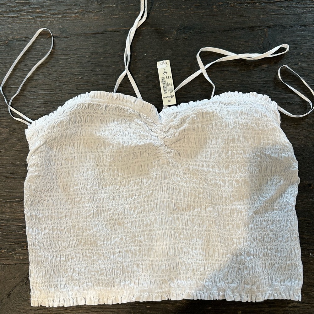 Madewell White Smocked Camisole Top